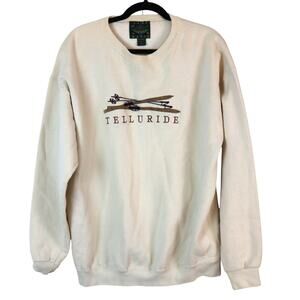Vintage Ski Cream Telluride Colorado Pullover Sweatshirt Crew Neck L Camp David